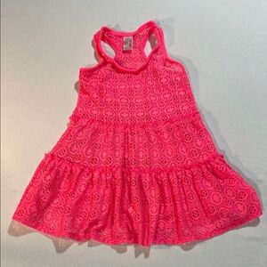 Cat & Jack Bright Neon Pink Swimsuit Cover up Lacey Dress XS EUC